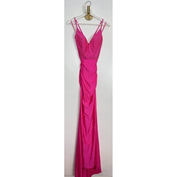 LA FEMME Tie Back Sequin Trumpet Gown in Neon Pink Size US 0 - Picture 3 of 9